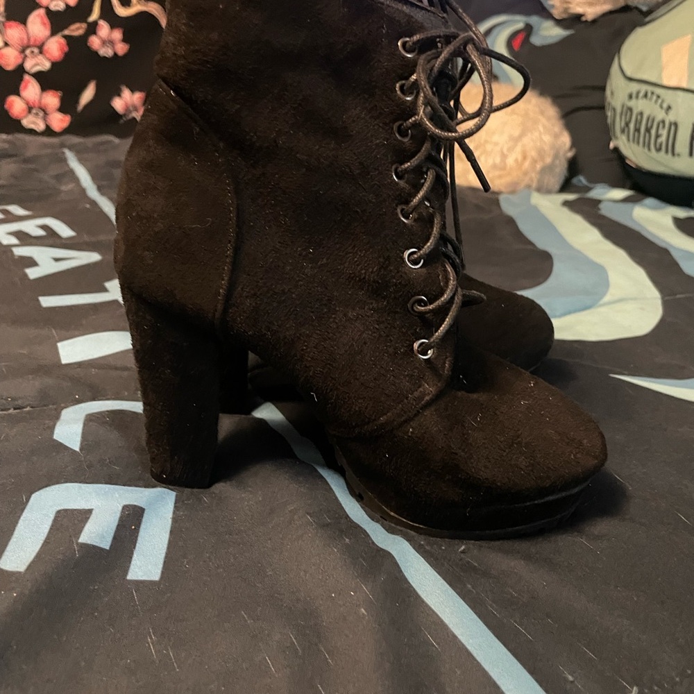 Black Lace-Up Ankle Boots